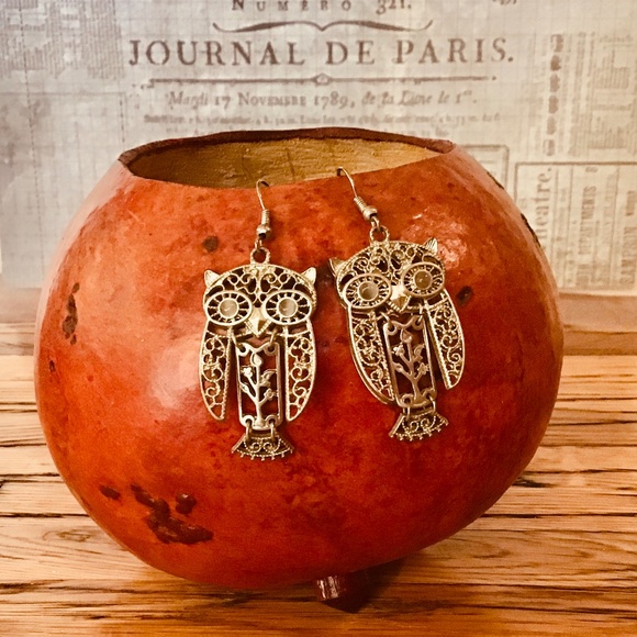 Owl silver tone dangling earrings - Picture 3 of 3